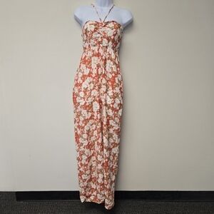 American Eagle Halter Wide leg Floral Jumpsuit Red S
